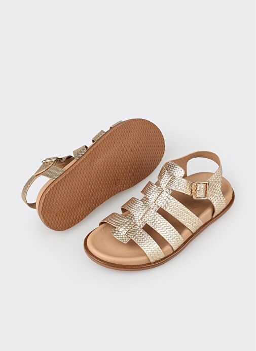 Gold Deri Kadın Düz Sandalet - Görsel 4