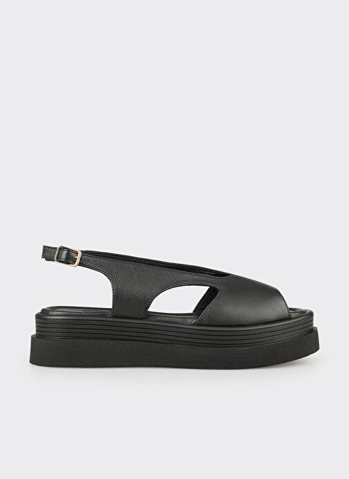 Siyah Deri Kadın Topuklu Sandalet - Görsel 2