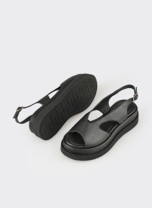 Siyah Deri Kadın Topuklu Sandalet - Görsel 4