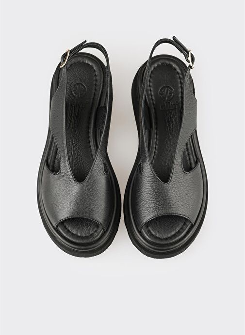 Siyah Deri Kadın Topuklu Sandalet - Görsel 5