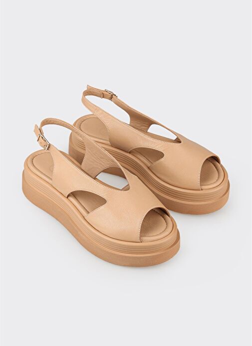 Naturel Deri Kadın Topuklu Sandalet - Görsel 3