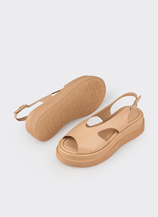 Naturel Deri Kadın Topuklu Sandalet - Görsel 4
