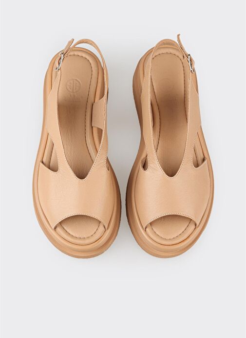 Naturel Deri Kadın Topuklu Sandalet - Görsel 5