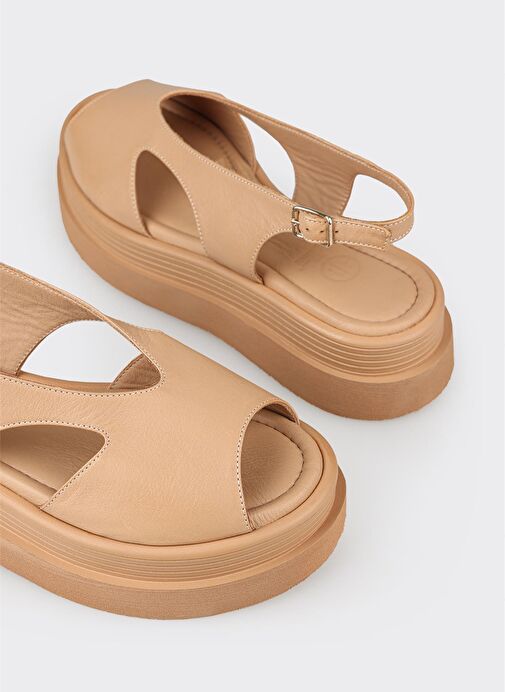 Naturel Deri Kadın Topuklu Sandalet - Görsel 6