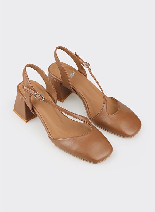 Taba Deri Kadın Topuklu Ayakkabı - Görsel 3