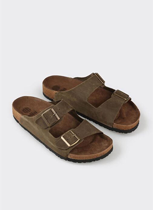 Haki Deri Erkek Terlik - Görsel 3