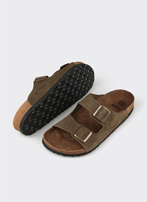 Haki Deri Erkek Terlik - Görsel 4