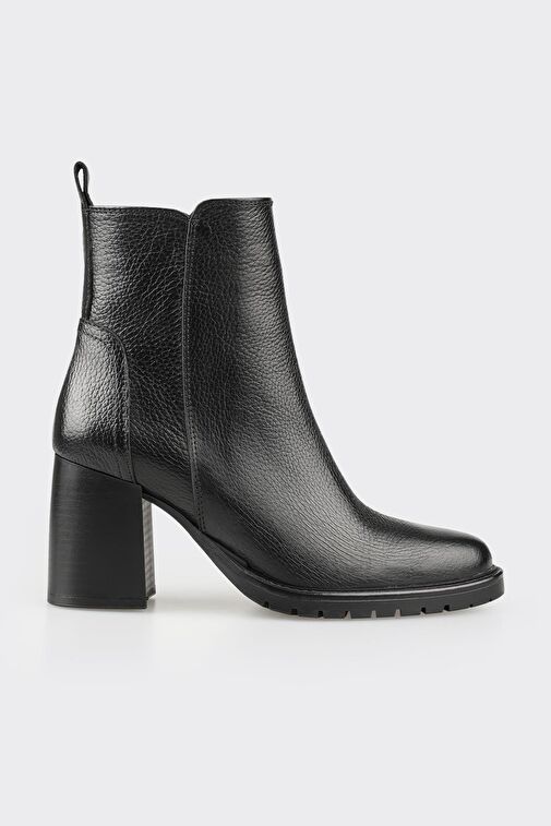 Siyah Deri Kadın Orta Topuk Bot - Görsel 2