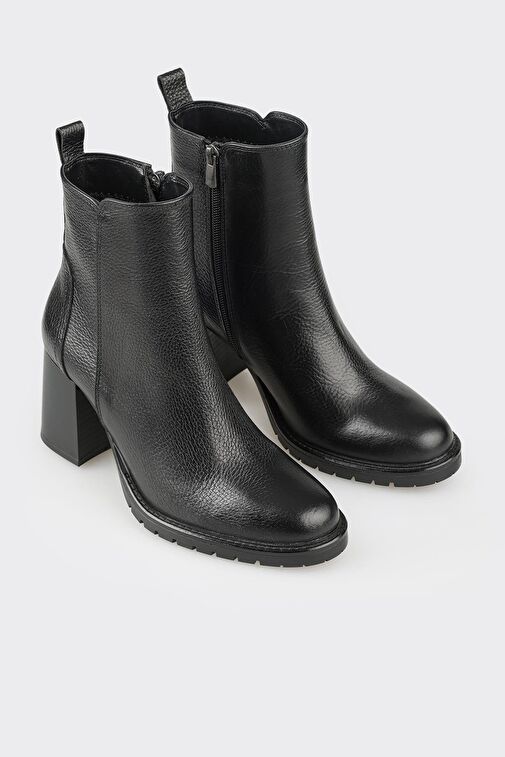 Siyah Deri Kadın Orta Topuk Bot - Görsel 3