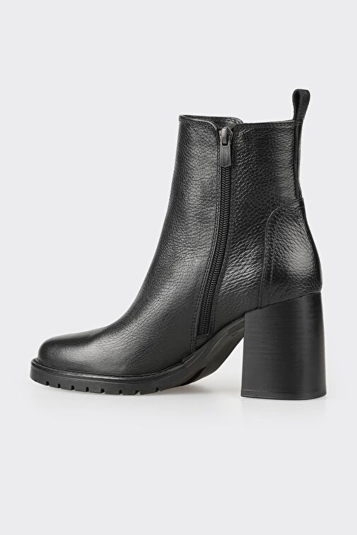 Siyah Deri Kadın Orta Topuk Bot - Görsel 4