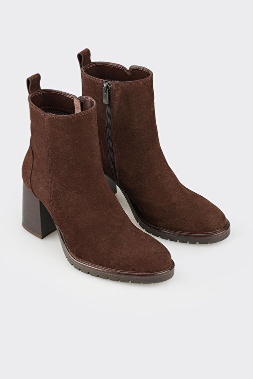 Kahve Deri Kadın Orta Topuk Bot - Görsel 3