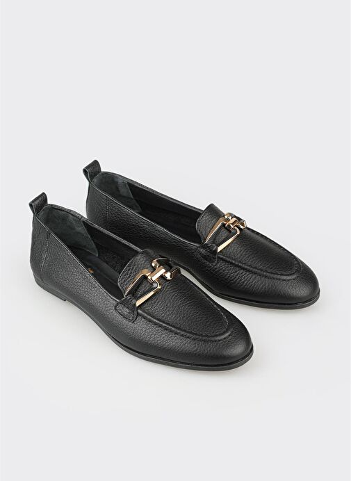 Siyah Deri Kadın Günlük Ayakkabı - Görsel 3