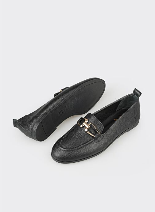 Siyah Deri Kadın Günlük Ayakkabı - Görsel 4