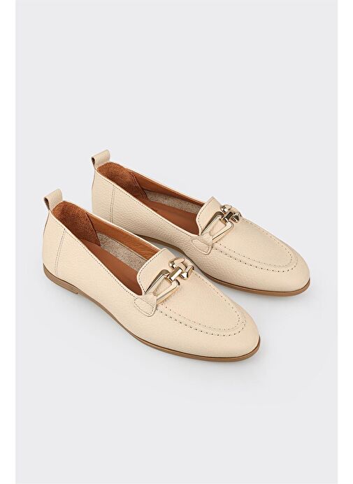 Bej Deri Kadın Günlük Ayakkabı - Görsel 3