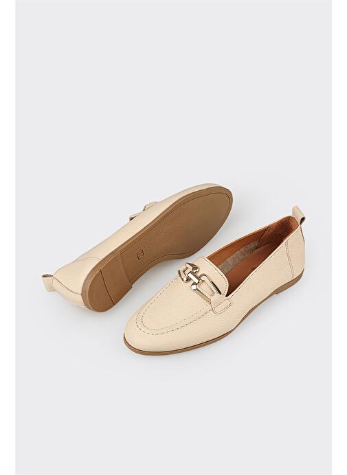 Bej Deri Kadın Günlük Ayakkabı - Görsel 4