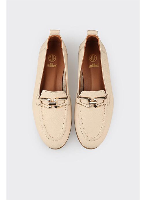 Bej Deri Kadın Günlük Ayakkabı - Görsel 5