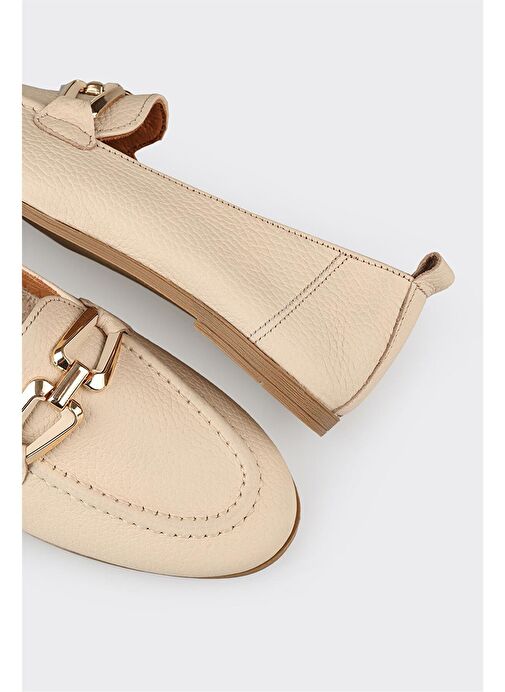 Bej Deri Kadın Günlük Ayakkabı - Görsel 6