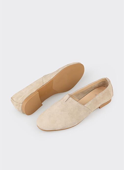 Bej Deri Kadın Günlük Ayakkabı - Görsel 4