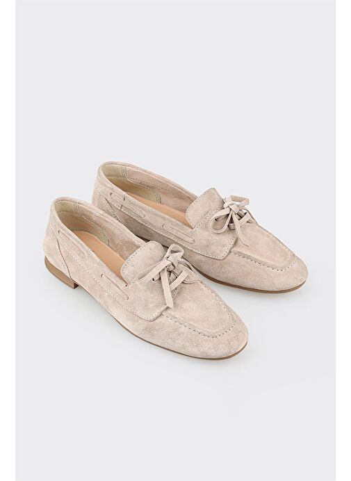 Bej Deri Kadın Günlük Ayakkabı - Görsel 5