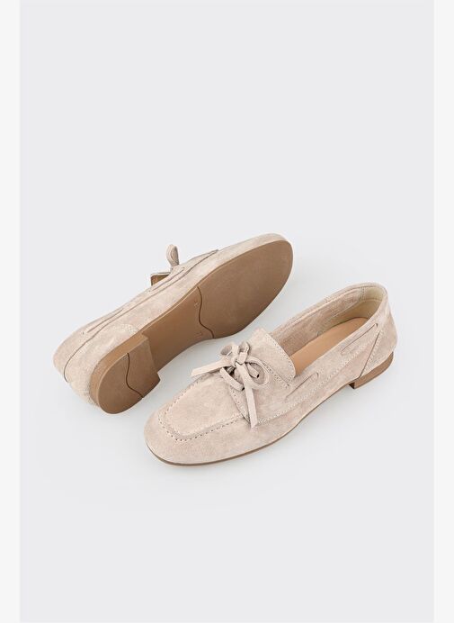 Bej Deri Kadın Günlük Ayakkabı - Görsel 6