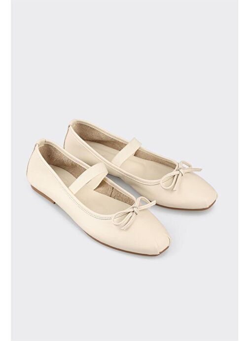 Ekru Deri Kadın Günlük Ayakkabı - Görsel 3