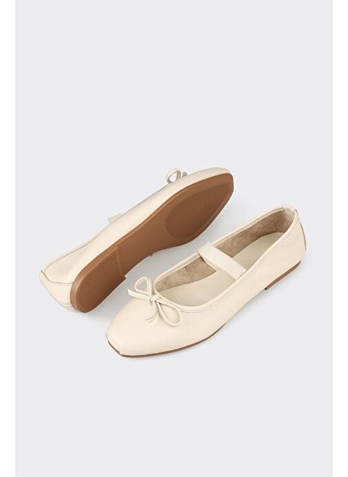 Ekru Deri Kadın Günlük Ayakkabı - Görsel 4