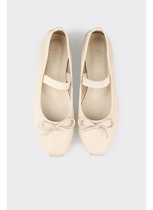 Ekru Deri Kadın Günlük Ayakkabı - Görsel 5