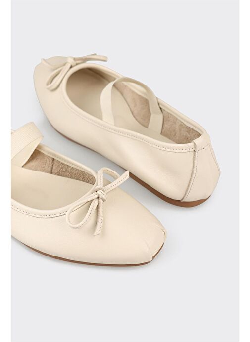 Ekru Deri Kadın Günlük Ayakkabı - Görsel 6