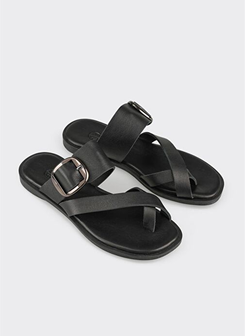 Siyah Deri Kadın Terlik - Görsel 3