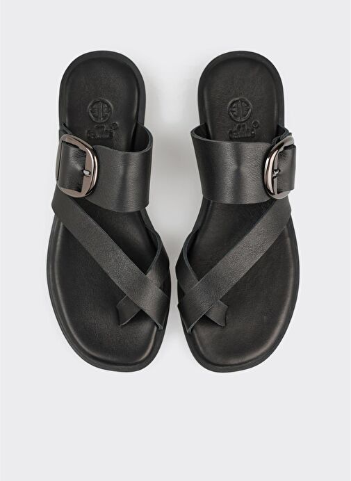 Siyah Deri Kadın Terlik - Görsel 5