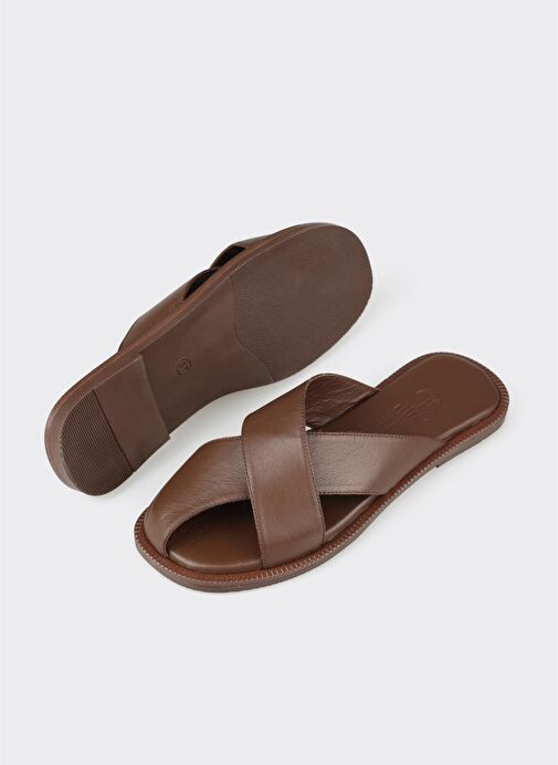 Kahve Deri Kadın Terlik - Görsel 4