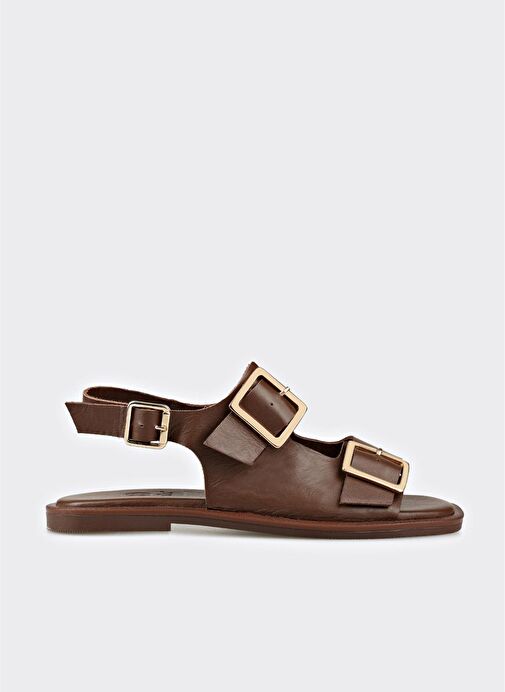 Kahve Deri Kadın Sandalet - Görsel 2
