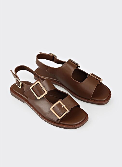 Kahve Deri Kadın Sandalet - Görsel 3