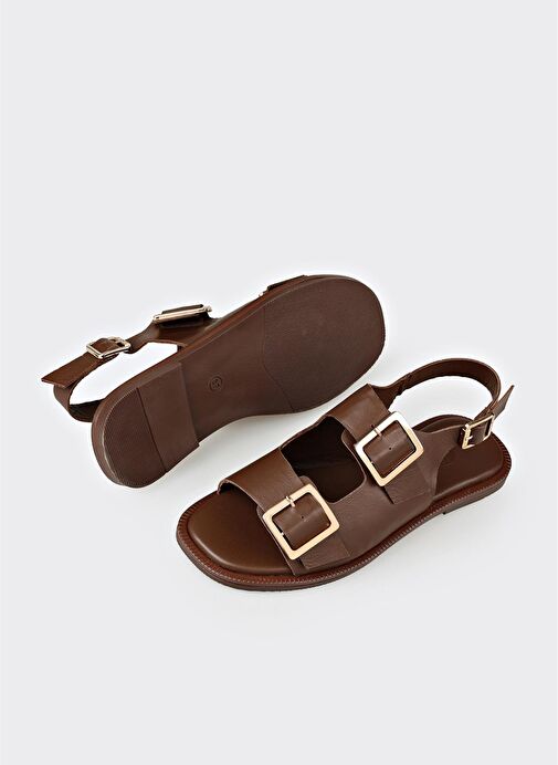 Kahve Deri Kadın Sandalet - Görsel 4