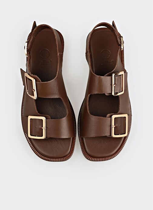 Kahve Deri Kadın Sandalet - Görsel 5