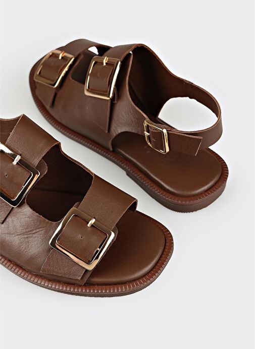 Kahve Deri Kadın Sandalet - Görsel 6