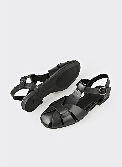 Siyah Deri Kadın Günlük Ayakkabı - Görsel 4