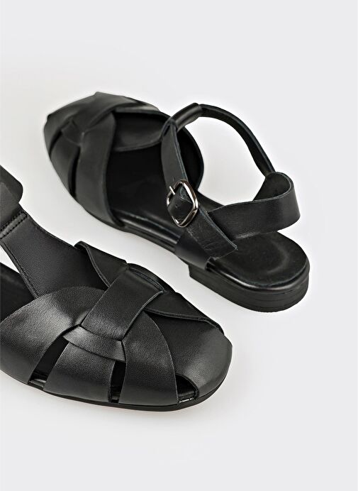 Siyah Deri Kadın Günlük Ayakkabı - Görsel 6