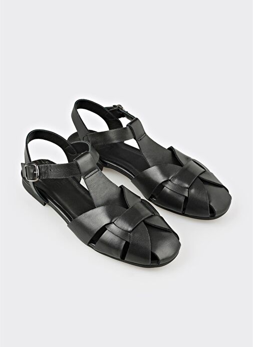 Siyah Deri Kadın Günlük Ayakkabı - Görsel 3