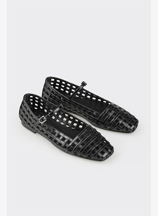 Siyah Deri Kadın Günlük Ayakkabı - Görsel 5