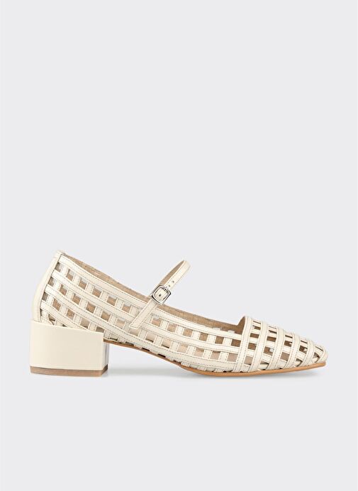 Bej Deri Kadın Topuklu Ayakkabı - Görsel 2