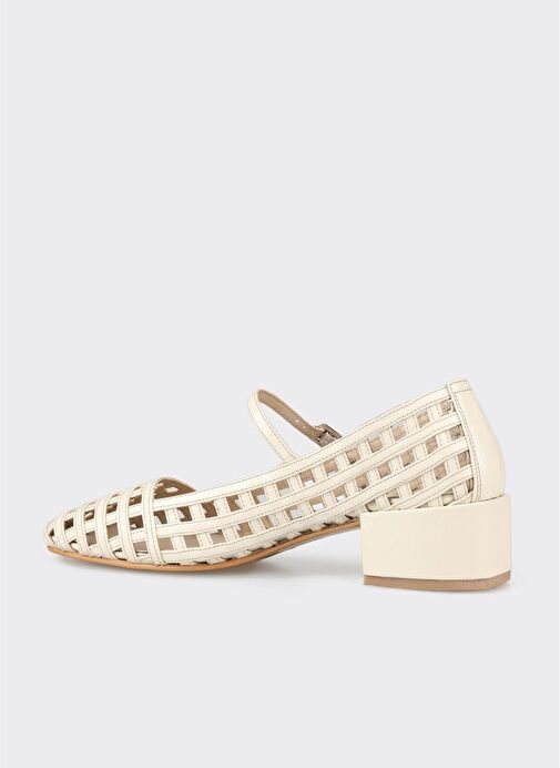 Bej Deri Kadın Topuklu Ayakkabı - Görsel 4