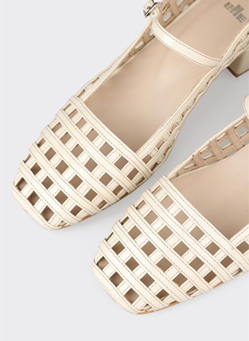 Bej Deri Kadın Topuklu Ayakkabı - Görsel 5