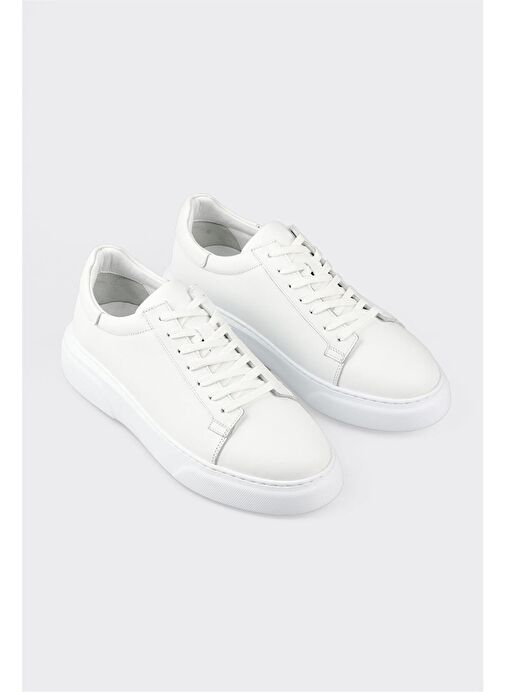 Beyaz Deri Erkek Günlük Ayakkabı - Görsel 3
