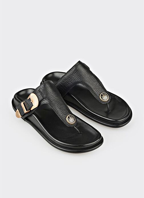 Siyah Deri Kadın Parmak Arası Terlik - Görsel 3