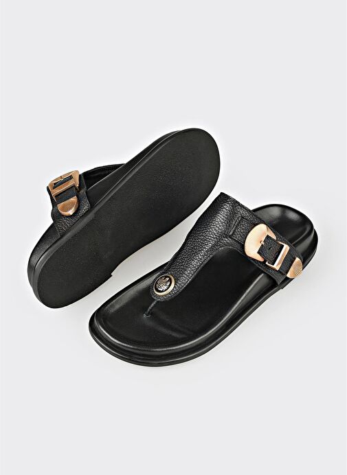 Siyah Deri Kadın Parmak Arası Terlik - Görsel 4