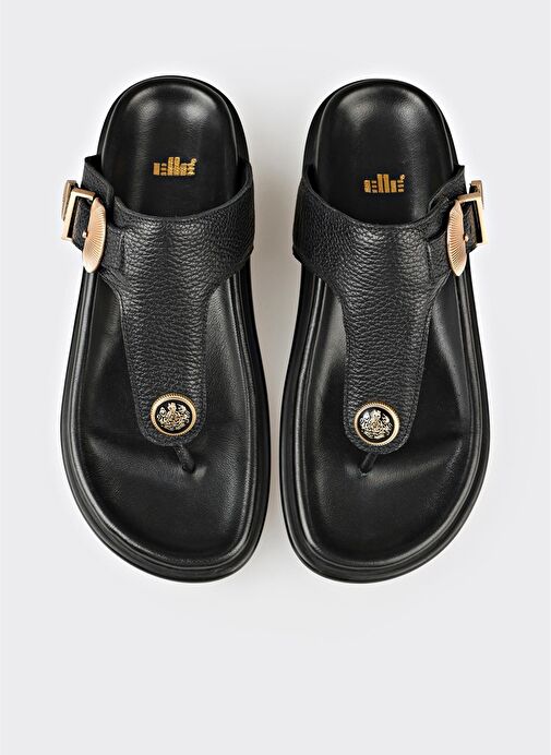 Siyah Deri Kadın Parmak Arası Terlik - Görsel 5