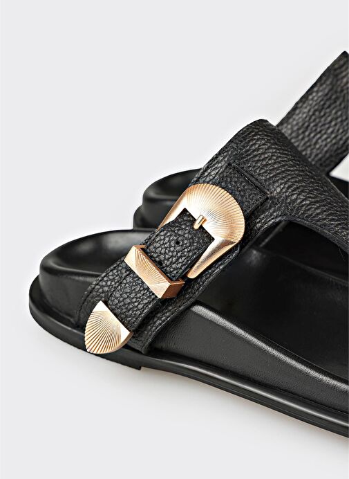 Siyah Deri Kadın Parmak Arası Terlik - Görsel 6