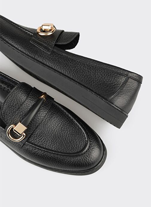 Siyah Deri Kadın Günlük Ayakkabı - Görsel 6