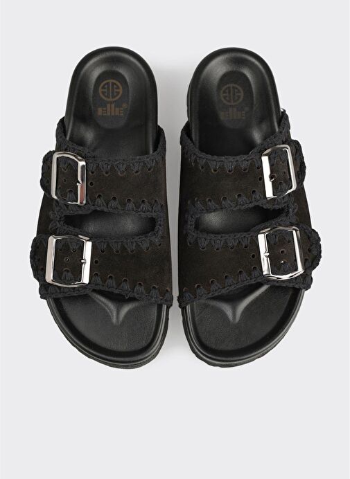 Siyah Deri Kadın Düz Terlik - Görsel 9